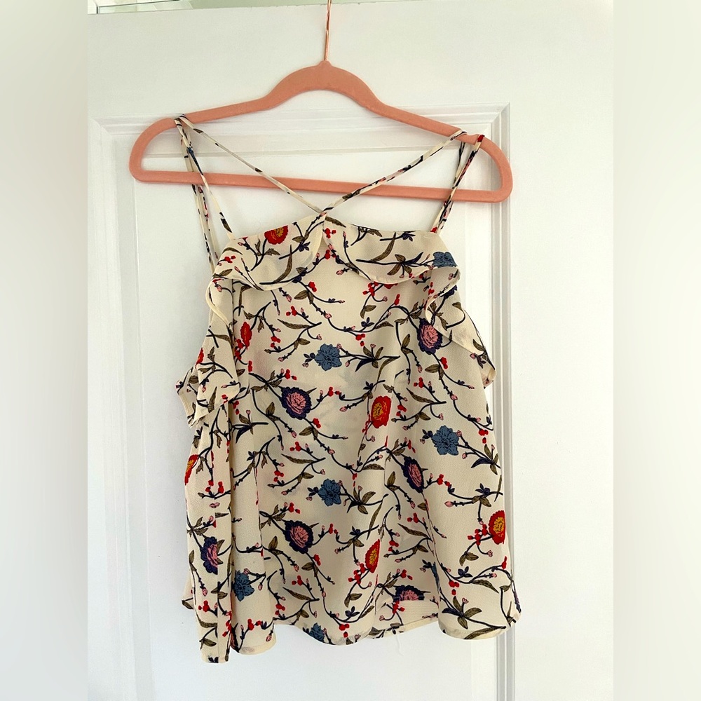 Lush Cream-Red Floral Ruffled Top - Medium - Picture 1 of 4